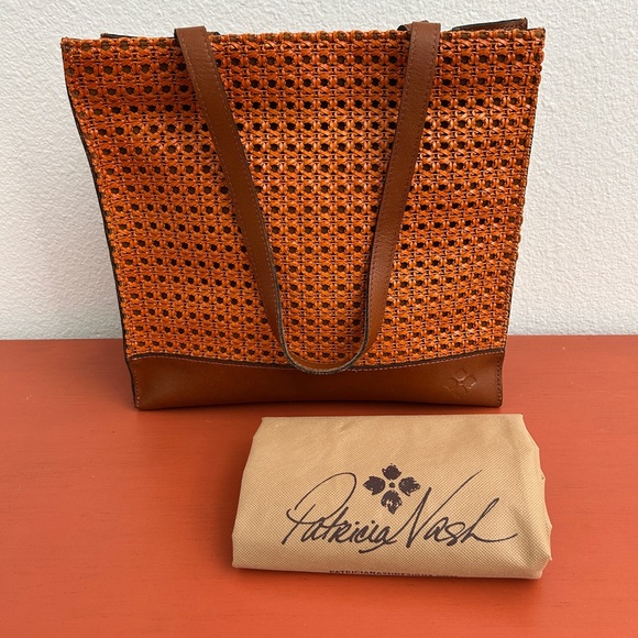Patricia Nash Toscano Vibrant Orange and Brown Tote - Picture 1 of 7